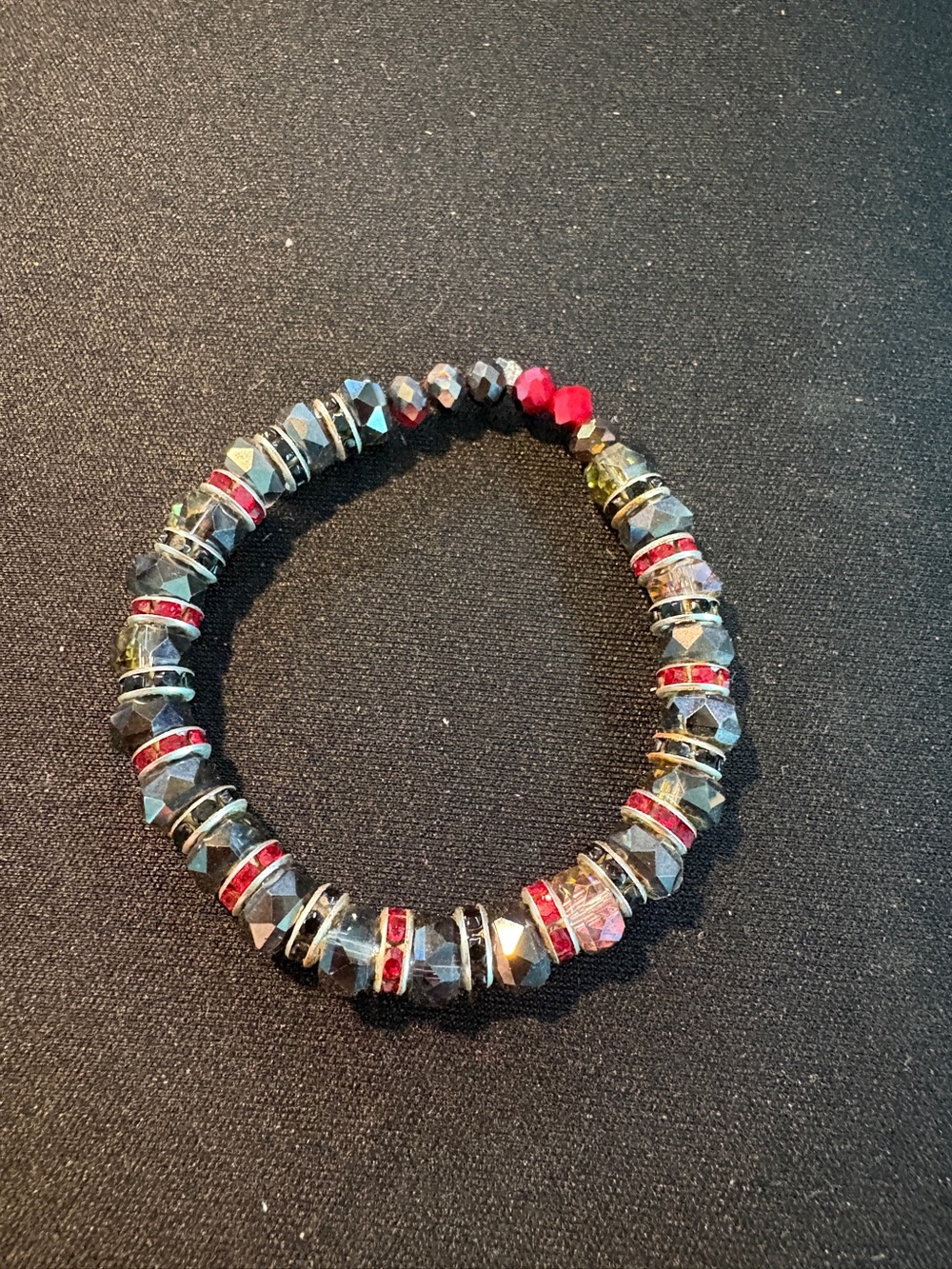 Handmade Red and Black Beaded Stretch Bracelet